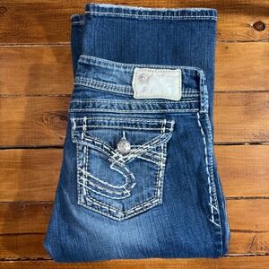 Silver Jeans Co Women 29x32 (Fits 30x30) Blue Denim Suki Surplus Western Bootcut
